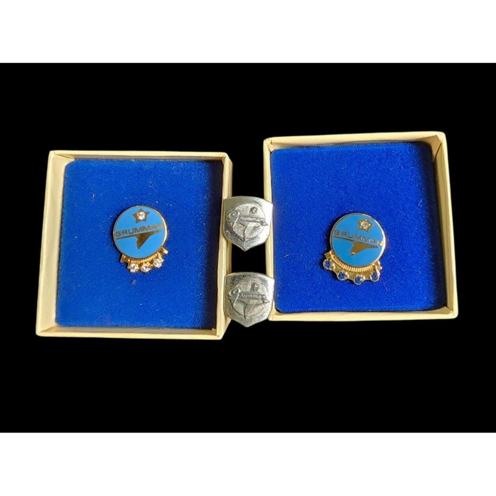 Grumman Service Pins Lot 10k Gold Sterling 15 & 20 Year Vintage Tie Pins